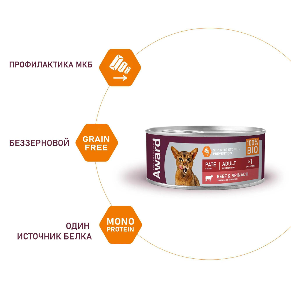 Корм для кошек AWARD, 100 г, говядина со шпинатом
