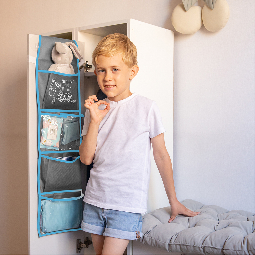 Кармашки для детского сада на резинке. Экскаватор