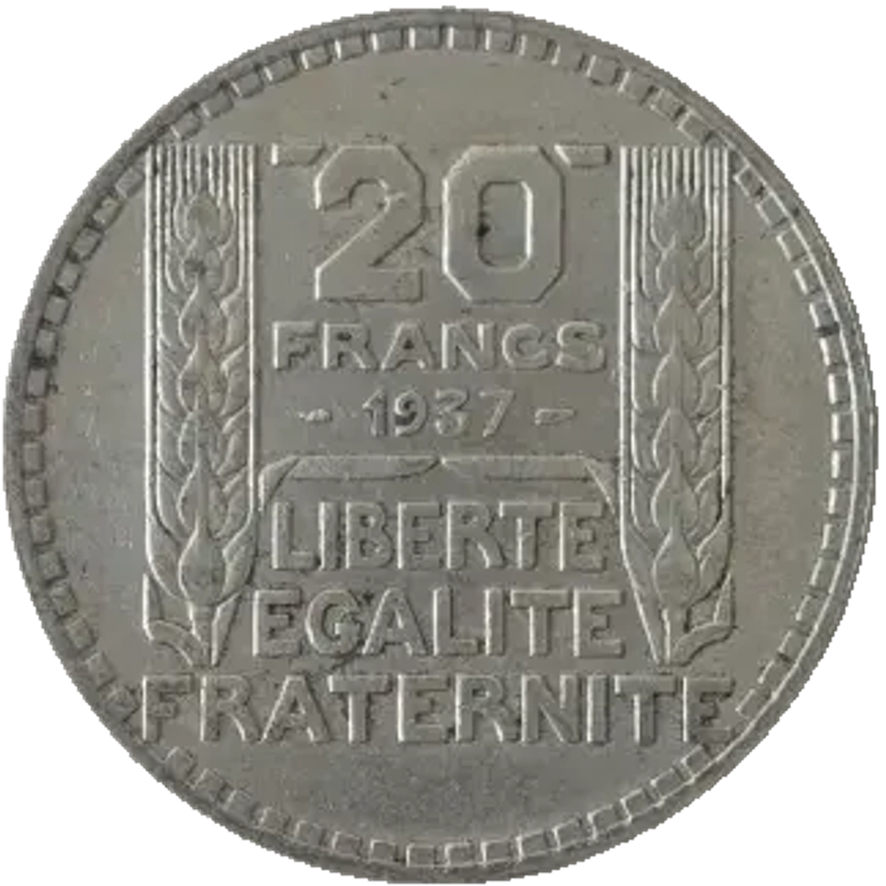France, 20 Francs 1937 – "Turin" Series, XF