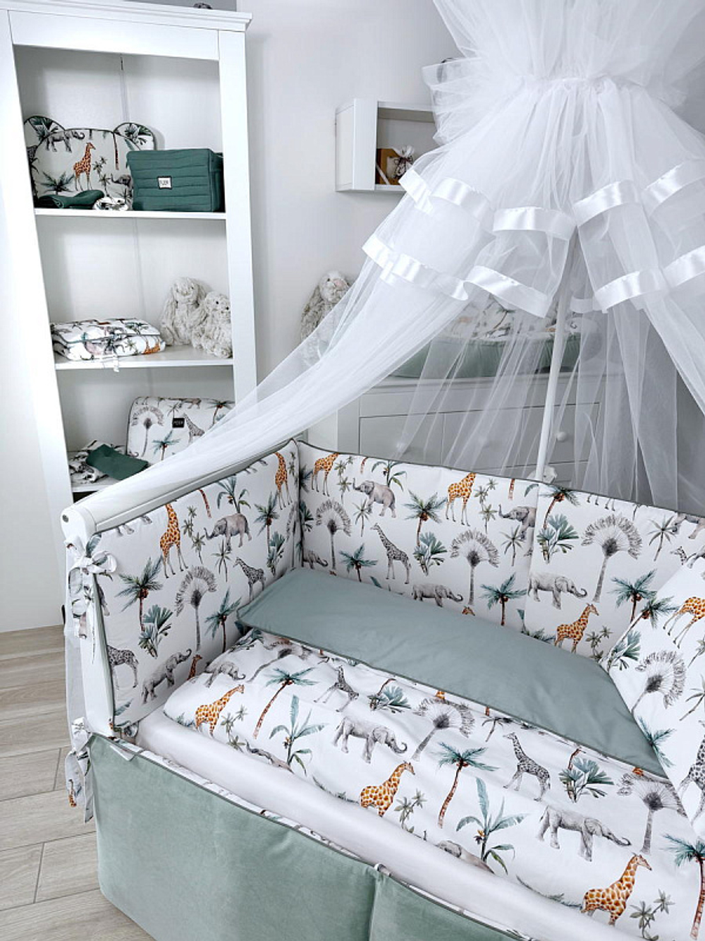 Комплект постельного белья Lepre New Safari 6 предметов 125х65 см белый/мятный