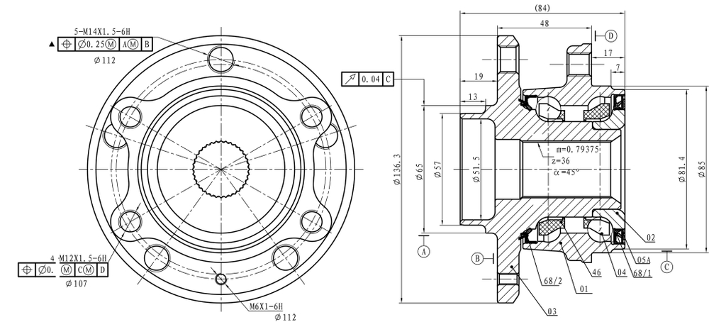 Ступица передняя в сборе L=R VW/AUDI/SKODA/SEAT GANZ GIK05011