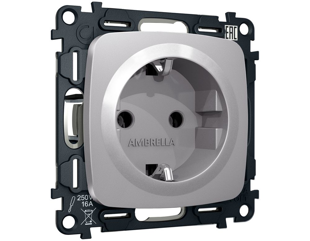 MO506010 Комплект механизма электрической розетки OMEGA Сталь матовый с/з на винтовых зажимах QUANT (OP5060, VM141)