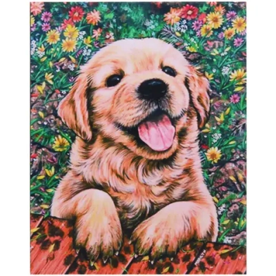 Алмазная мозаика на подрамнике с полным заполнением «МИР ЯРКИХ КРАСОК», щенок Руперт, 30*40см
