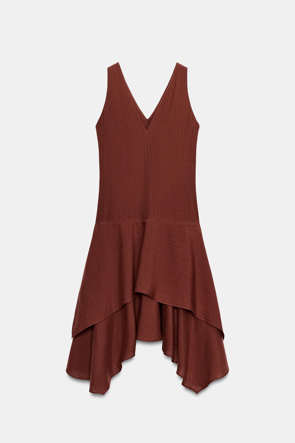 ZARA АСИММЕТРИЧНОЕ ПЛАТЬЕ В ПОЛОСКУ — ZW COLLECTION, ТЕМНЫЙ ЧЕРЕПИЧНЫЙ
