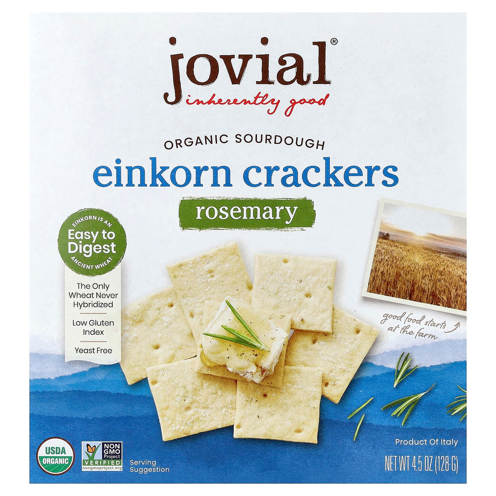 Jovial, Органические крекеры на закваске, с розмарином, 128 г (4,5 унции)