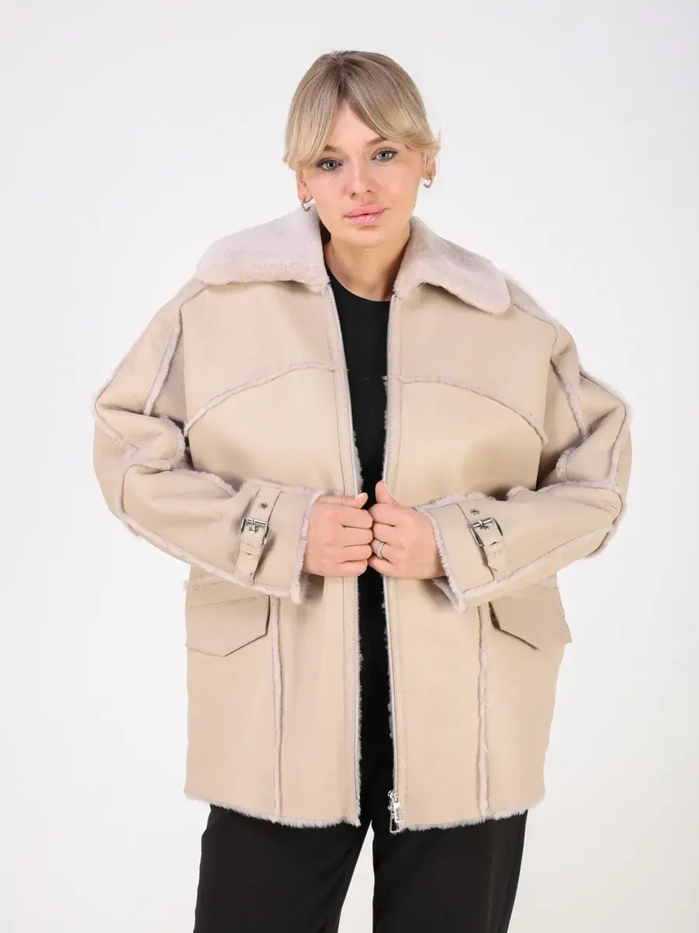 Дубленка зимняя натуральная оверсайз больших размеров