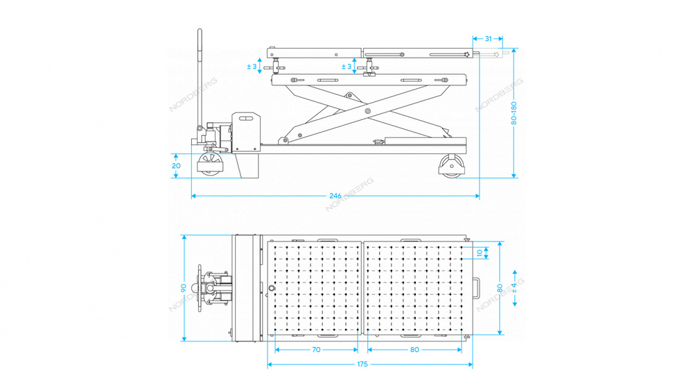 Стол подъемный электрогидравлический для АКБ электромобиля, 1200 кг NORDBERG N3T1501