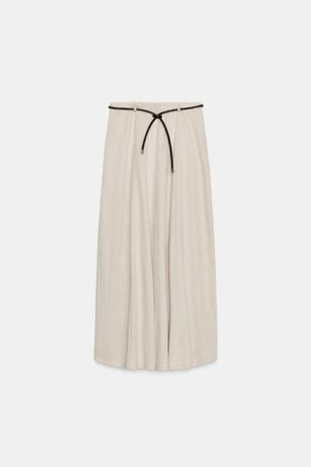 ZARA ТРИКОТАЖНАЯ ЮБКА С РЕМНЕМ, ПЕСОЧНЫЙ