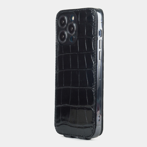 Чехол для iPhone 14 Pro Max из кожи крокодила, черного цвета
