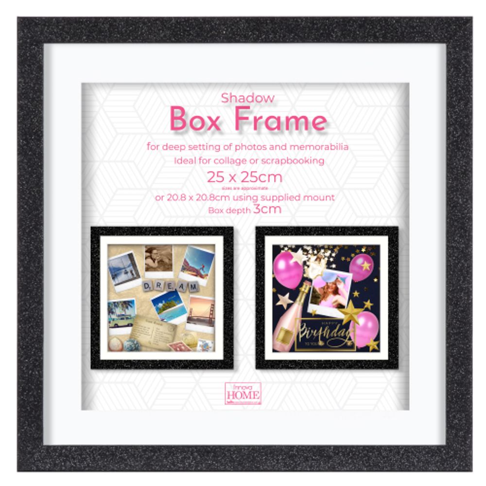 Innova PI01459 фоторамка 25*25cm Glitter Shadow Box (окно 21*21см), черный, МДФ | Innova