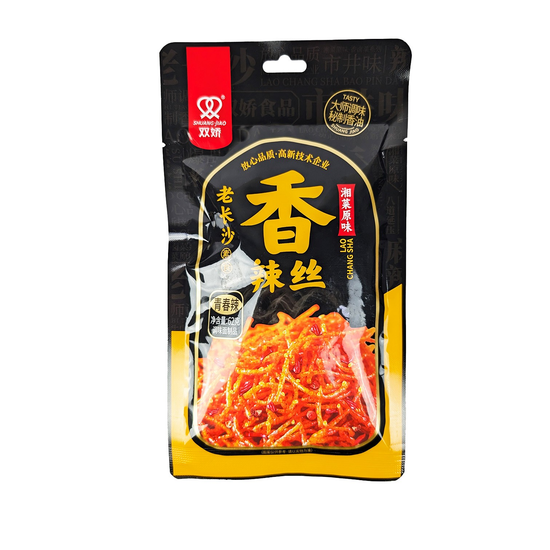 Соевая закуска SHUANG JIAO PREMIUM соломка с перцем чили остро- сладкая, 62гр (желтая упаковка)