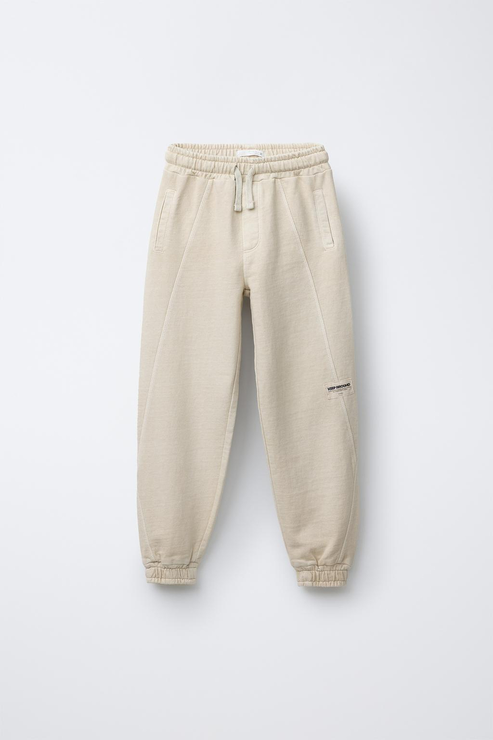 ZARA БРЮКИ-ДЖОГГЕРЫ С НАШИВКОЙ, ПЕСОЧНЫЙ