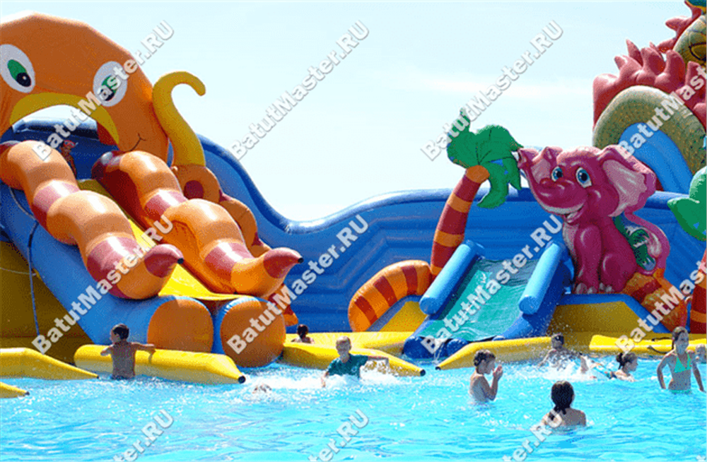 Надувной наземный аквапарк «Аквасфера» с бассейном, 20x18.5x7 м.