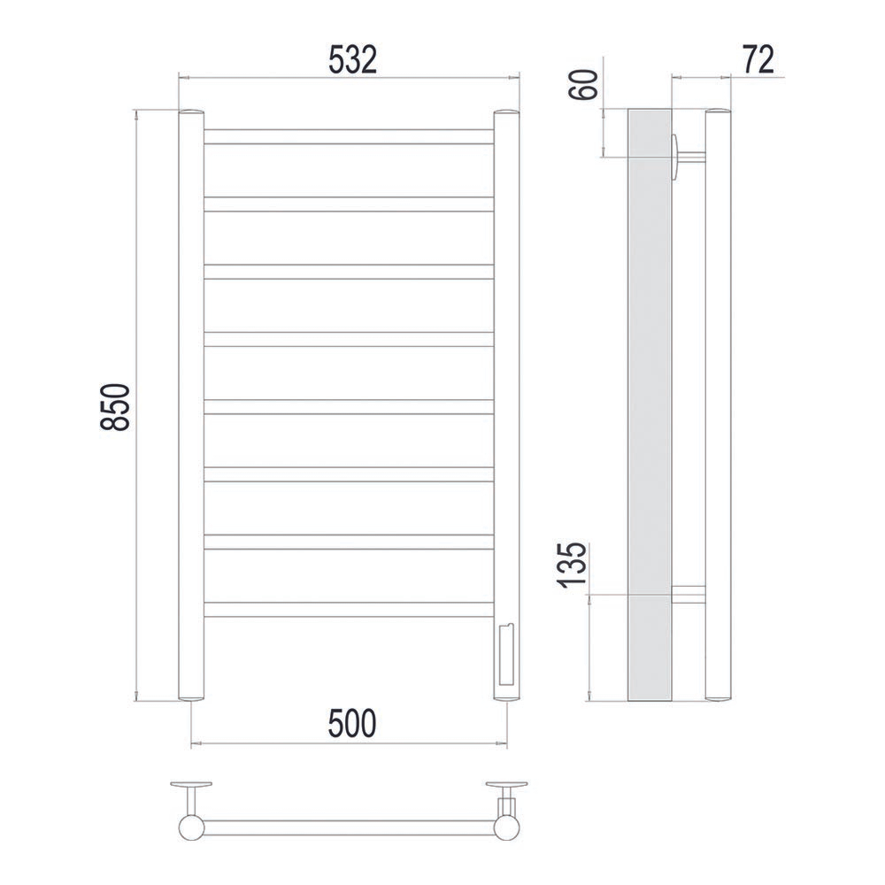 Полотенцесушитель водяной Terminus Аврора П8 500х850 (quick touch) Сатин