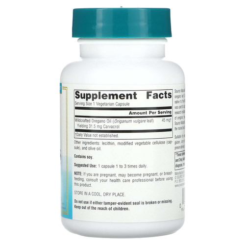 Source Naturals, Wellness, масло орегано, 45 мг, 60 вегетарианских капсул