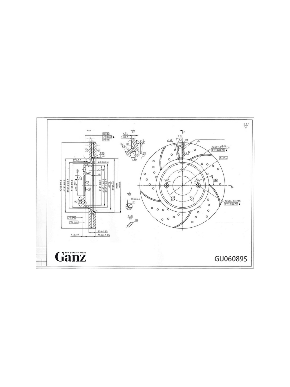 Диск тормозной передний перфорированный PRO-LINE с покрытием (комплект 2 шт) HYUNDAI/KIA GANZ GIJ06089S