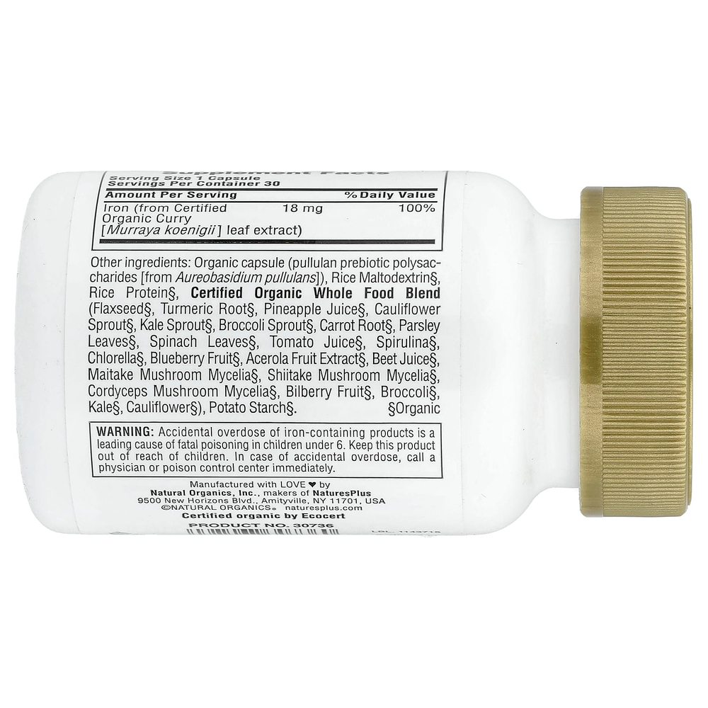 NaturesPlus, Source of Life Garden®, железо, 30 веганских капсул (18 мг в 1 капсуле)