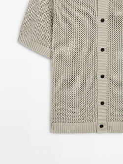 Massimo Dutti Кардиган с ажурным и пуговицами, бежевый