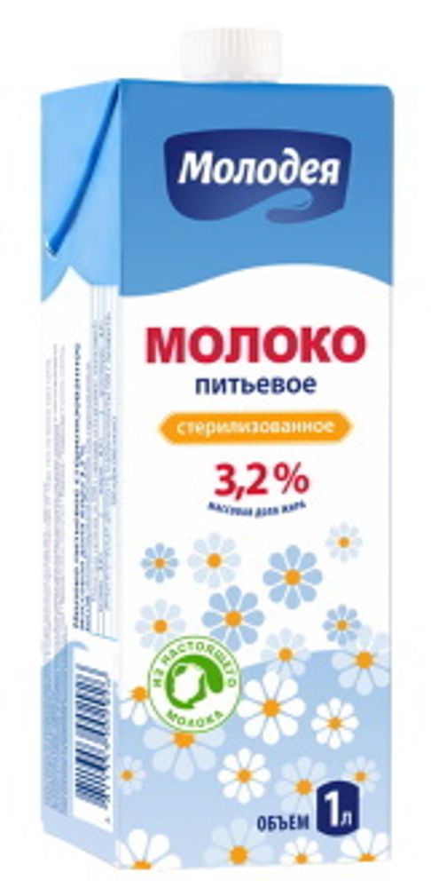 Белорусское молоко &quot;Молодея&quot; стерилизованное 3,2% 1л. п/п - купить с доставкой на дом по Москве и области