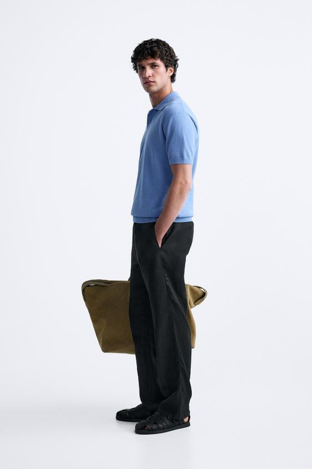 ZARA ПОЛО ИЗ РЕЛЬЕФНОГО ТРИКОТАЖА, ЯРКО-СИНИЙ