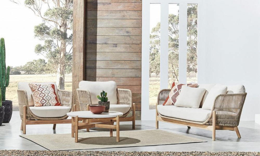 Диван деревянный плетеный двухместный Tagliamento Talara, бежевый, лен