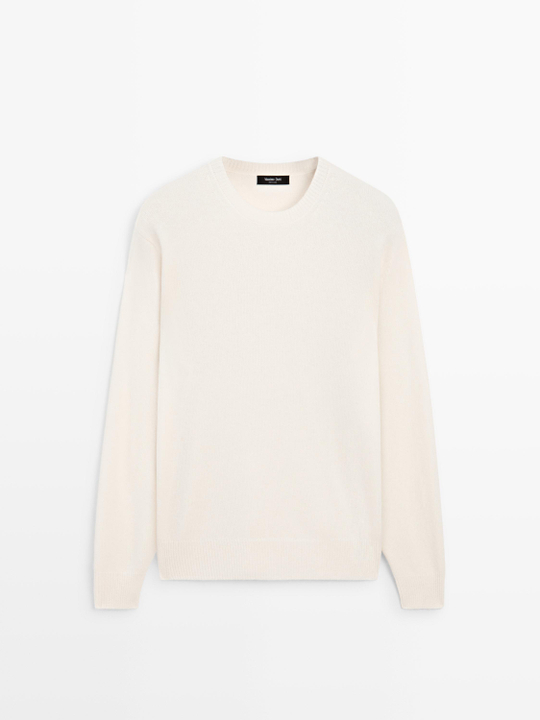 Massimo Dutti Свитер из смесовой шерсти с круглым вырезом, натуральный/кремовый