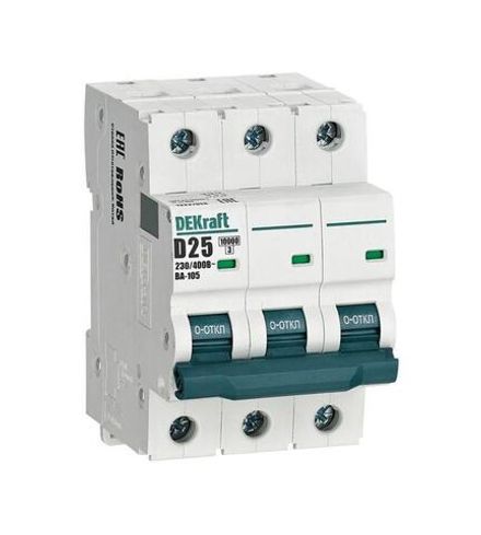 Выключатель автоматический модульный 3п D 25А 10кА ВА-105 DEKraft 13227DEK