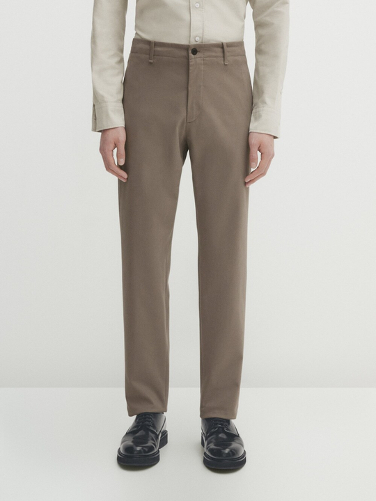 Massimo Dutti Зауженные брюки чинос из рельефной ткани, норка