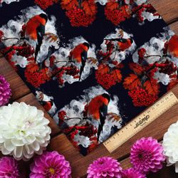 Ткань шифон снегирь с рябиной