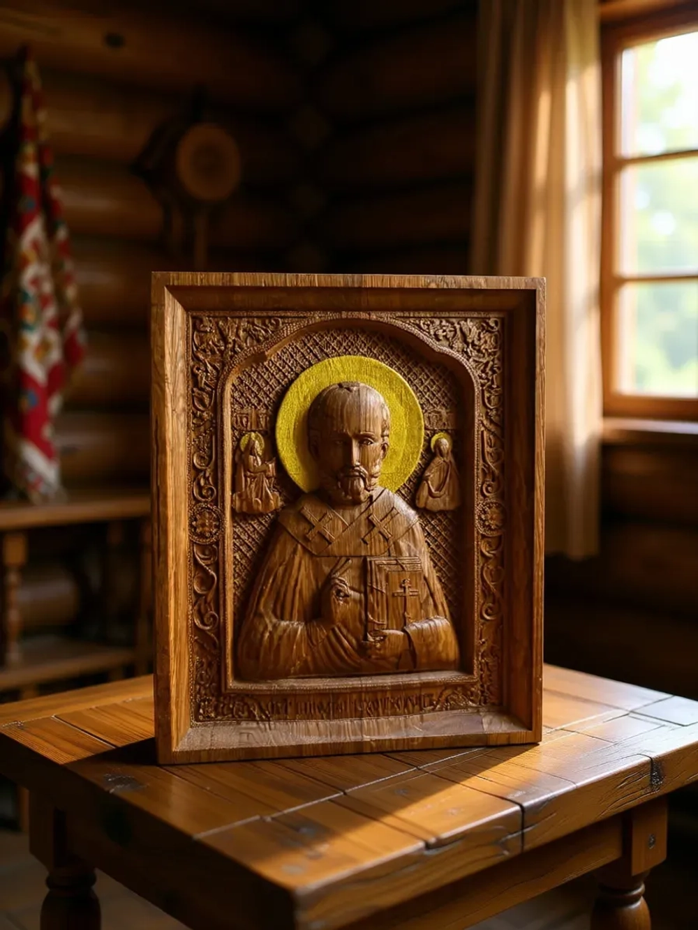 Освященная Икона Николая Чудотворца 31*26см., дуб