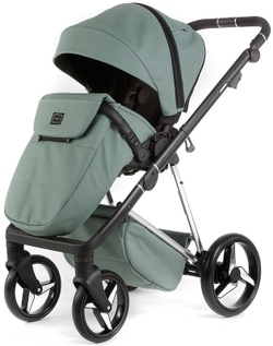 Детская коляска Adamex Quantum Superstar Deluxe 2 в 1 Q-STAR150-K (СЕРО-ЗЕЛЕН.КОЖА+СЕРО-ЗЕЛЕН.ДНО+ХРОМ.РАМА)