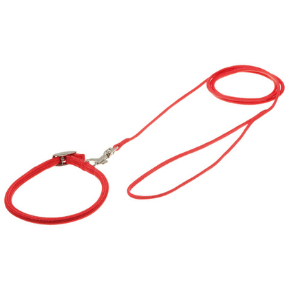V.I.PET Ошейник круглый 6 мм (23-26 см) + поводок 3 мм, длина 1,2 м, красный