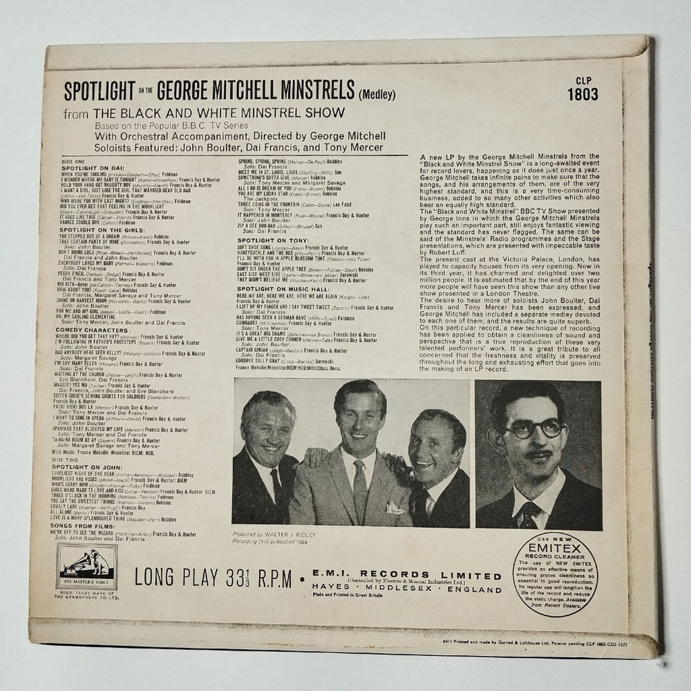Винтажная виниловая пластинка LP Spotlight On The George Mitchell Minstrels (UK 1964)