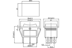 Клавишный переключатель REXANT 250v 15а (6с) on-off-on зеленый с подсветкой и нейтралью (rwb-509, sc-767) 36-2392
