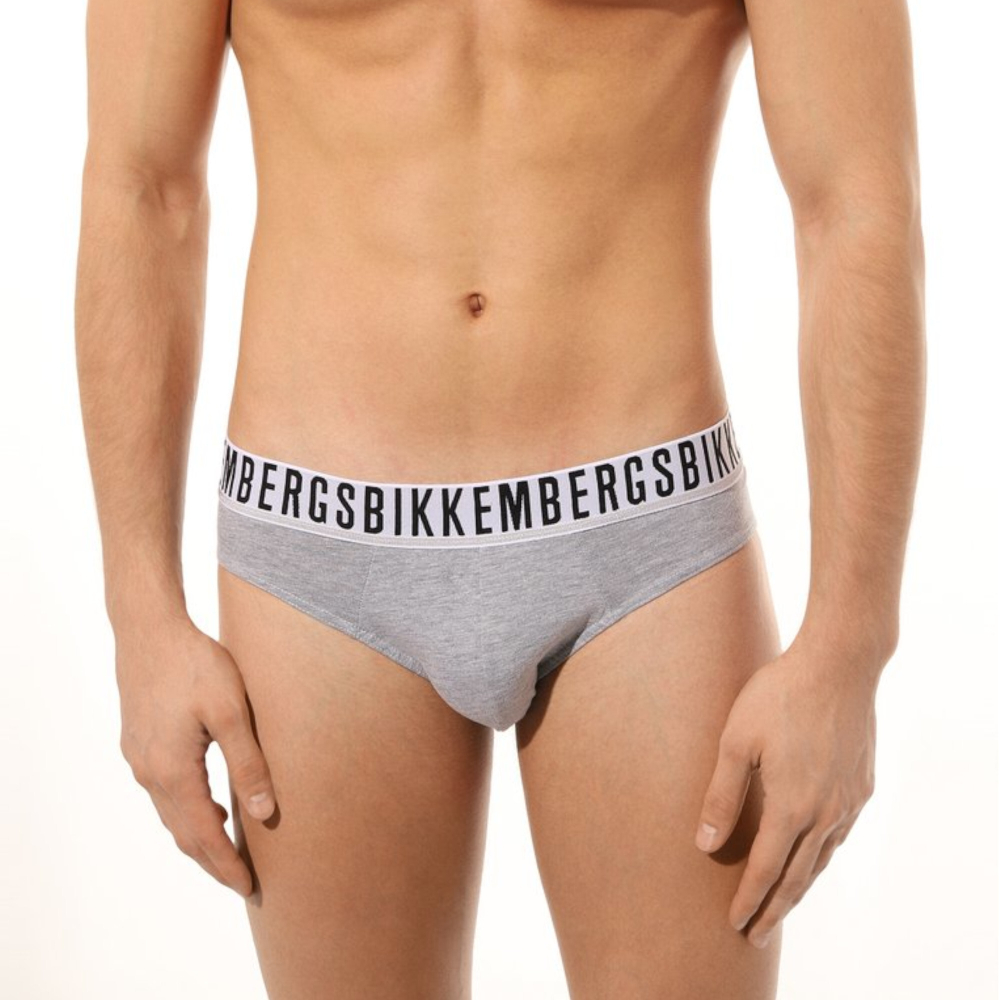 Мужские трусы брифы серые набор 2 в 1 Bikkembergs ESSENTIAL BKK1USP01BI/2