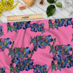 Ткань шифон синяя цветочная вышивка