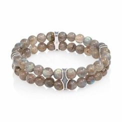 Двойной браслет из лабрадора 6 мм с шармами из серебра