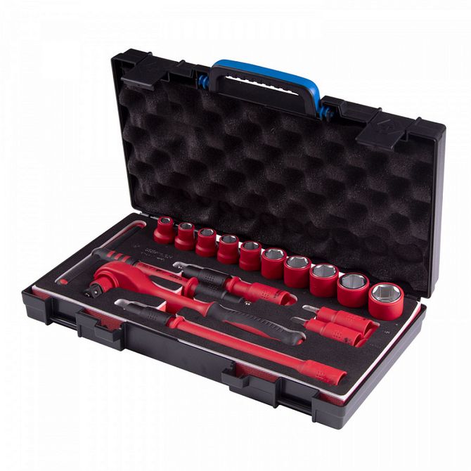 KING TONY (45VE01MRV) Набор торцевых диэлектрических головок с принадлежностями 1/2", шестигранные, 8-24 мм, 16 предметов