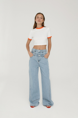 Футболка с оранжевой окантовкой (Пупик), молочная