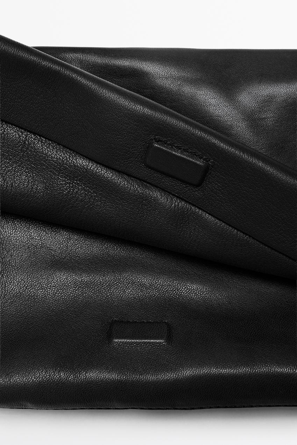 Massimo Dutti Сумка через плечо из кожи наппа с декоративной строчкой, черный