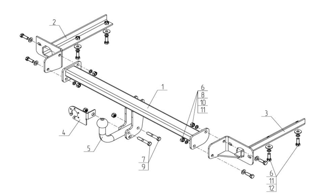 Фаркоп для Lada Vesta SW, Vesta SW Cross 2017-2022 Тип шара: A. Нагрузки: 1100/75 кг, VAZ-70