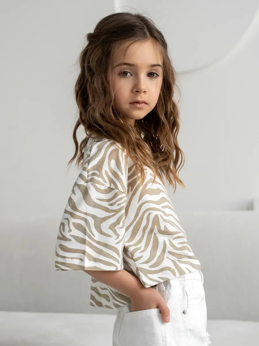 Футболка детская оверсайз укороченная базовая