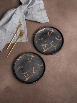 Набор посуды 6 тарелок черный мрамор 20 см