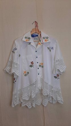 Рубашка с Разноцветными Цветами/Flowers Garden Short Sleeve Shirt 2 белая