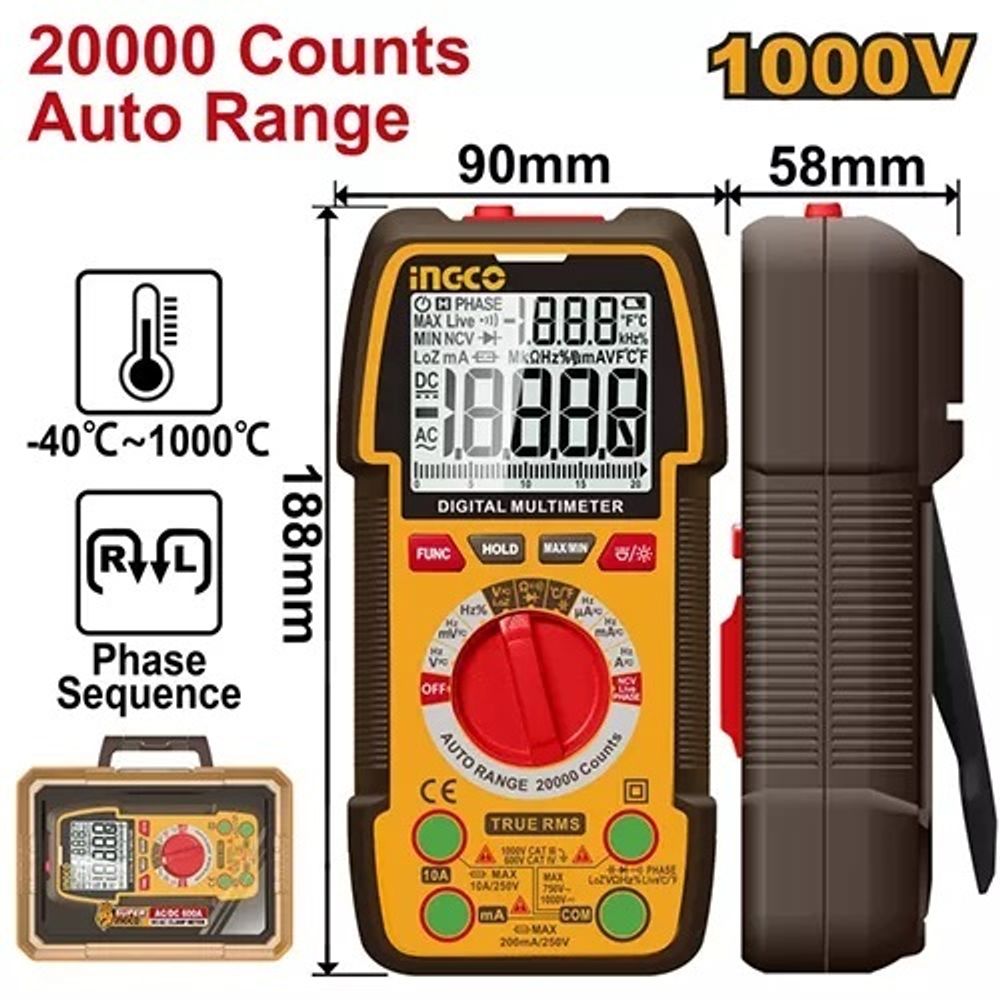 Мультиметр цифровой INGCO DM410003 INDUSTRIAL 1000 В
