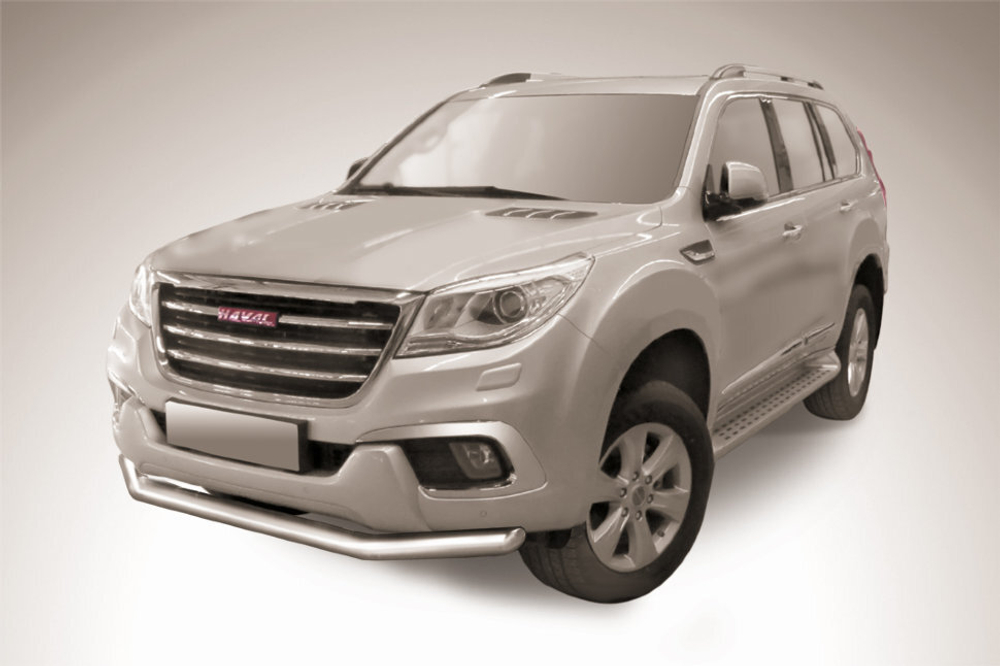 Защита переднего бампера (нержавейка) Haval H9 (2017-2023) d76 (черный)