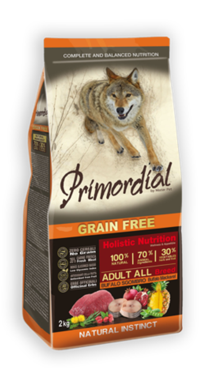 Сухой корм PRIMORDIAL для собак беззерновой буйвол макрель 2 кг