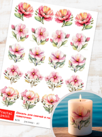 Трансфер переводной - декаль для свечей и гипса цветочки 018 А5