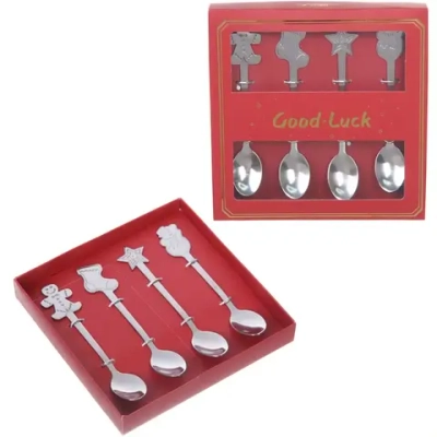 Набор чайных ложек 4шт «Новогодние символы» в подарочной коробке, серебро