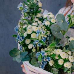 142. Романтичный стойкий букет с оксипеталумом и сантини